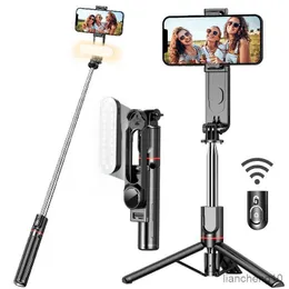 Selfie Monopods Stabile Selfie Stick Treppiede con luce di riempimento Selfie Stick estensibile da 44 pollici con telecomando wireless e supporto per treppiede Rotazione a 360° R230713