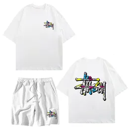 Conjunto de camiseta de algodón de chándales para hombre Diseñador de ropa japonesa O cuello Pantalones cortos de verano de manga corta 2 piezas 230712