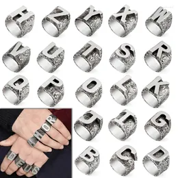 Cluster Rings 2023 A-Z Letter Ring Silver Men Name Alphabet For Women Wide Thick Letters Fashion Finger Metal Luxury Jewelry