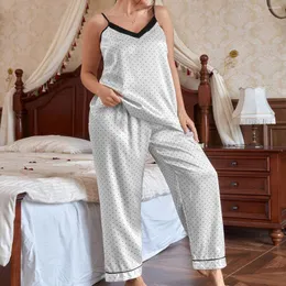 Sovkläder för kvinnor Plus Size XL-5XL Pyjamasset Tvådelade Camisole Sovdräkt KVINNOR Sommarrem med V-ringad Nattlinne Rayon Hemkläder