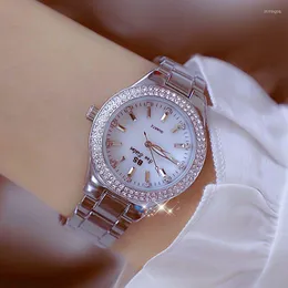 Relógios de pulso Relógios femininos de cristal de luxo Marca de topo Moda Diamante Feminino Aço quartzo Feminino Relógio pai-filho Relogio Feminino