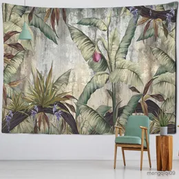 Tapisserier handmålade lila blommor Oljemålning Tapestry vägg hängande tropiskt landskap bohemsk hippie tapiz hem dekor tyg r230713