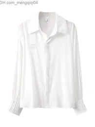 Damespolo's Elegante witte damesoverhemd Losse enkele borst Lange mouw Koreaanse dames Lente 2023 Laepl Tencel stoffen top Z230713