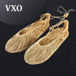 Slippers VXO HandWoven Straw Sandals Hemp Slipper And Men Summer Rattan 230713