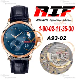 AIF PanoMaticLunar MoonPhase A93-02 Automatisk Herrklocka Rose Gold Blue Dial Läderrem Super Version Edition Herrenuhr Reloj Hombre Watches Puretime F6