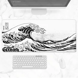 Mouse Pad Poggiapolsi Nero Bianco Japan Art Great Waves Pad Gaming XL Custom HD Mousepad XXL Playmat Antiscivolo Office Computer Mouse 230712