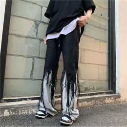 Damjeans Hip Hop Byxor Dam Vår Höst Rak Japansk Streetwear Harajuku Lös Casual Darkwear Patchwork Svarta jeansbyxor