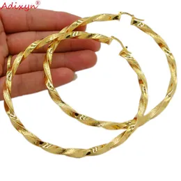 Ohrstecker Adixyn 10 cm großer Kreis afrikanische Ohrringe für Frauen Goldfarbe äthiopische gedrehte Creolen arabischer Schmuck N07101 230712