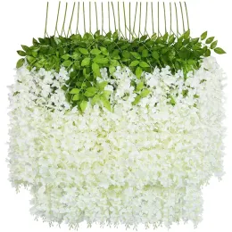 Verde floral falso 12 pçs flores artificiais de glicínias ratta longa grossa videira pendurada guirlanda de seda guirlanda de glicínias para festa em casa casamento