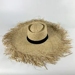 Wide Brim Hats Raffia Summer Sun For Women Foldable Soft Straw Hat Fashion Ladies Girl's Ribbon Holiday Beach Cap Panama