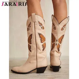 Buty marka jesienna zima 2022 Buty western łydki kobiety Chunky Heels Butterfly Cowboy Cowgirl Boots Vintage Designer Buty Woman T230713