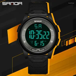 Armbanduhren Sanda 2023 Herrenuhren 10mm Super Slim Electronic LED Digital für männliche Uhr Armbanduhr Relogio Masculino 6107