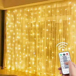 Strings Fairy Curtain Lights For Bedroom 300 LED Suwitu Christmas String USB Plug i 8 lägen Vägg hängande blinka med REM
