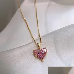 Подвесные ожерелья розовый любитель сердца золотой хрустальной клавиш