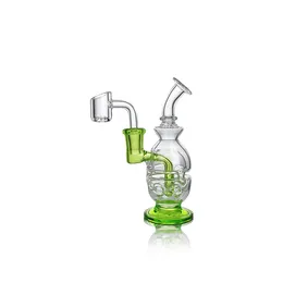 WaxMaid 5.27 tum Fiskarna Mini Clear Green Hookah Glass Bowl Water Pipe With Glass Bong Vertical Percolator With 3 Round Holes Us Warehouse Retail Order Gratis frakt