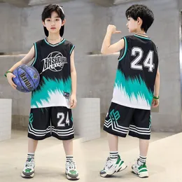 Tshirts Boys Summer QuickDry Basketball Sports Suits 414年の袖なしvsetshortパンツ2pc