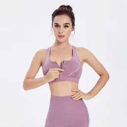 Yogaoutfit Vansydical 2023 Sports Fitness Crop Tops Front Dragkedja Racerback Push Up BH Topp Vadderad träning Löp BHar Naked-Feel