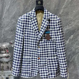 Chaquetas de marca de lujo Blazers para hombre Chaqueta de diseñador A cuadros Bordado de piña Hombres Chaqueta ajustada Trajes casuales Abrigos