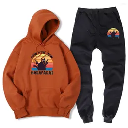 Erkeklerin Trailsits Vintage Chat Pew Madafakas Baskı Erkek Kapşonlu Sıradan 2 Parçası Kış Hoody Pantolon Gevşek Büyük Boy