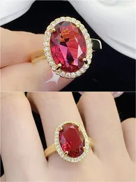 Anelli a grappolo Gioielli vintage principessa Bijou Fasce Rubino Pietre preziose Diamanti Per le donne Cristallo austriaco rosso Accessorio riempito in oro rosa 18 carati