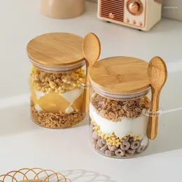 Storage Bottles Glass Sealed Container 2pcs Overnight Oatmeal Cup With Spoon Coffee Bean Grain Food Bottle Kitchen Accessory