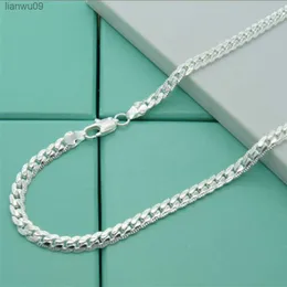 New 925 Sterling Silver Necklace Unisex 5MM Flat Snake Link Chain Lobster Clasp Collares Necklaces For Women Men Jewelry Gift L230704