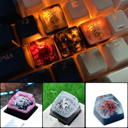 Keyboards Customized Resin Drip Glue Snow Mountain Keycap Cherry Blossom Transparent Cross Shaft R4 ESC Game Mechanical Keyboard 230712