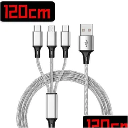 Cell Phone Cables 1.2M 3 In 1 Charging S For Huawei Lg Note20 S20 Micro Usb Type C With Metal Head Plug Opp Bag Drop Delivery Phones Dhvct