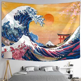 Tapissries Kanagawa vågor oljemålning Tapestry vägg hängande bohemisk stil tryck psykedelisk hippie konst heminredning R230713