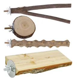 4 datorer Bird Stand Natural Wood Bird Perch inklusive Grape Stick Paw slipning av gaffel papegoja stativ fågelleksaker för parakiter tugga träningsgrenar fågelburetillbehör