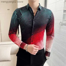 Erkek sıradan gömlekler kimyasal homme de lüks manche longue sokak kıyafeti moda düğmesi yukarı polka nokta gömlekler erkekler bahar sonbahar ince fit erkek baskılı gömlek T230714