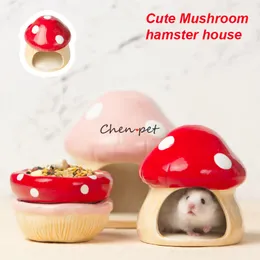 Small Animal Supplies Est Designs Cute Mushroom Pet Shelter House Ceramic Hamster Food Bowl Rat Toy Accessories 230713