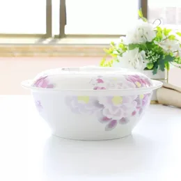 ボウル9インチボーンチャイナスープトゥリーン磁器用ピンクの花柄のデザイン蓋付きのサービングボウルセラミックスープ