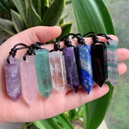 Pendanthalsband Big Bullet Pendulum Natural Stone Necklace Amulet Amethysts Fluorit Lapis Obsidian Pink Quartz Crystal Healing 230714