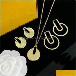 Bracelet Earrings Necklace Classic Simplicity Bracelet Hoop Earring Women Engraved F Initials Letter Settings 18K Gold Designer J Dhhfy