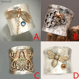 Antico thailandese argento zircone forma rotonda intaglio libellula gazza ape anelli vintage per le donne festa di nozze simpatici animali gioielli L230704