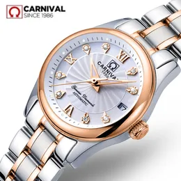 Andere Uhren Carnival Switzerland Saphir mechanische Damenuhr Luxusmarke Stahlarmband wasserdicht automatisch Reloj Montre 230714