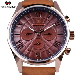 Forsining Classic Series Swirl Dial Suede Strap 6 Hands Calendar Display Men Watches Top Brand Luxury Automatic Watch Clock Men324h