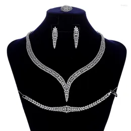Halsband örhängen set hadiyana klassiska enkla kvinnor bröllop brudring och armband cn1708 conunto de joyas