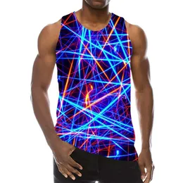 Erkek tankları Mavi Çizgiler Erkekler İçin Üstü 3D Baskı Psychedelic Sleeless Desen Grafik Yelek Sokak Giyim Yenilik Hip Hop Tees 230713