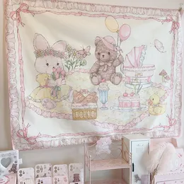 Tapestries anime Cute bear Background Cloth Room Decor Kawaii Pink Tapestry Teen Posters and Prints Garden for Outside 230714