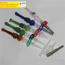 Kit de cachimbo para coletores de néctar de vidro com pontas de quartzo ponta de metal tigela Dab Straw plataformas de petróleo Cachimbo para fumar
