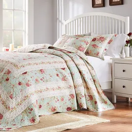 Grenlandia Home Fashions Antique Rose Shabby Chic Cotton Bedspread Set, niebieski, 3-częściowy królowa