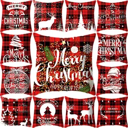 Red Plaid Christmas Linen Pillow Case New Flax Home Christmas Decoration Sofa Cushion Cover Pillowcase