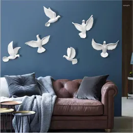 Molduras 6 peças para pendurar na parede europeia resina pássaros decoração artesanato 3d estéreo pombo casa sala de estar sofá tv fundo mural ornamentos arte