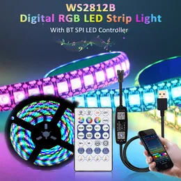 WS2812B RGB LED Streifen Licht Lampe Band Adressierbar USB DC 5V Flexible Bluetooth Drahtlose Fernbedienung Band Wasserdicht 5M Kit