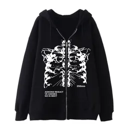 Men's Hoodies Sweatshirts Kpop Gothic Dark Style Cotton Skeleton Hoodie O-neck Y2k Harajuku 90S GirlS BOY Oversize Zipper Streetwear for Man Women 230714