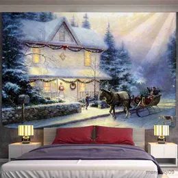 Tapestries Dome Cameras Christmas Oil Painting Tapestry Art Wall Hanging Carriage Beautiful House Tapestry Background Home Decoration Hand Wash Woven R230714