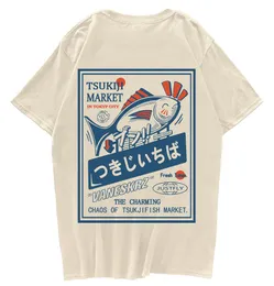 레인 코트 힙합 스트리트웨어 Haruku Tshirt 일본 칸지 피쉬 프린트 프린트 TSHIRT 2021 MANNEN KATOEN CATEUAL KORTE MOUW TSHIRT JAPLY STIJL