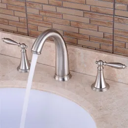 Bathroom Sink Faucets Arrivals Faucet High Quality Water Tap 3 Hole Pcs Arc-Shaped Widespread Double Handle Basin Mixer